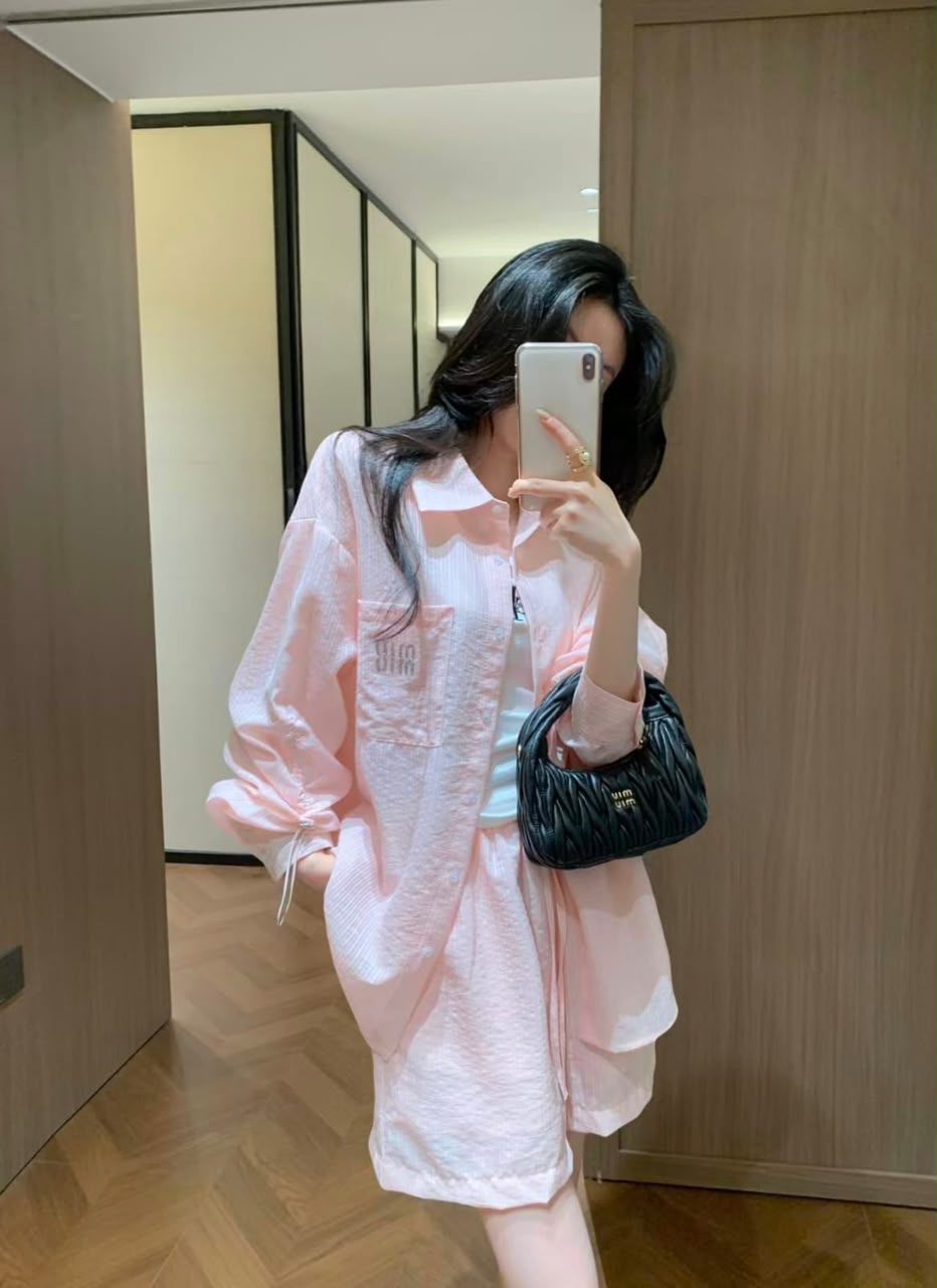 Miu Miu Pink Lightweight Shirt and Shorts Set)