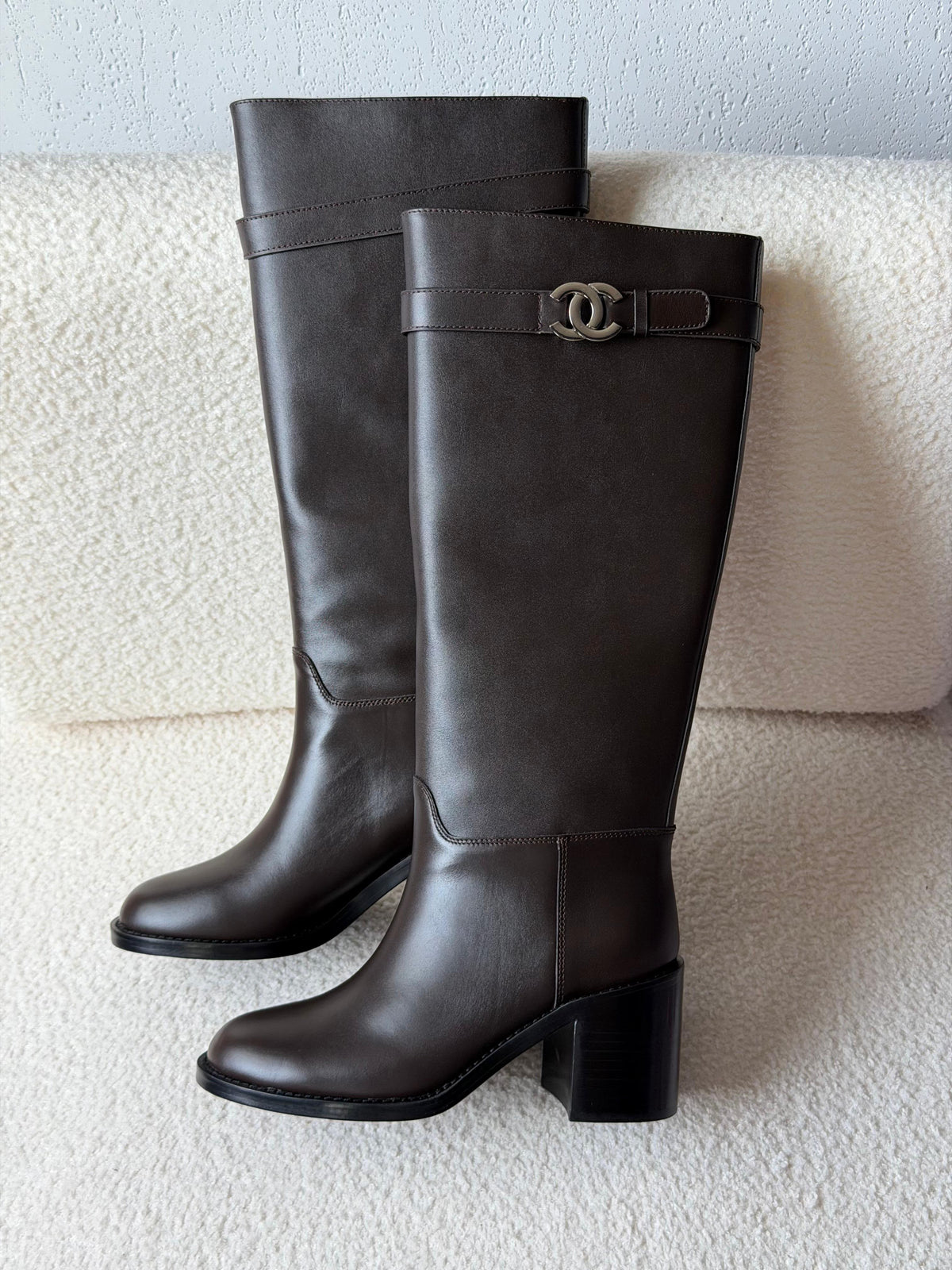 Chanel CC Logo Leather Knee-High Boots