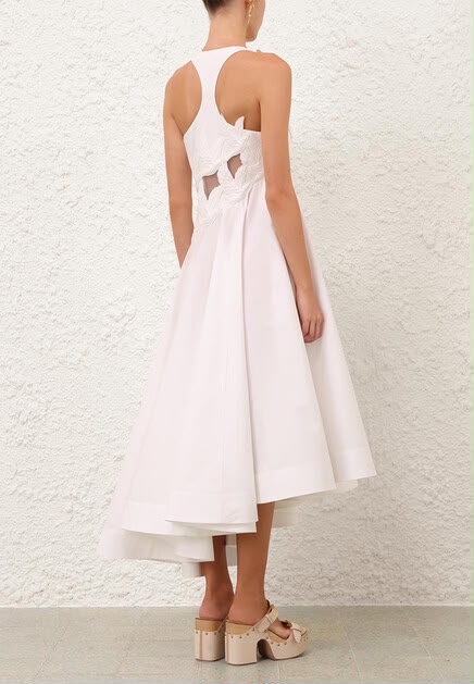 Zimmermann Cutout Lace-Appliqué Asymmetric Midi Dress