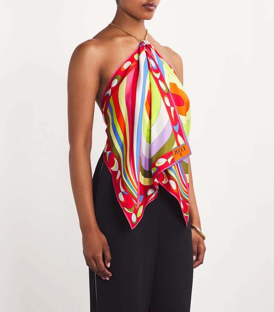 Pucci Marmo Print Chain-Link Silk Halter Top