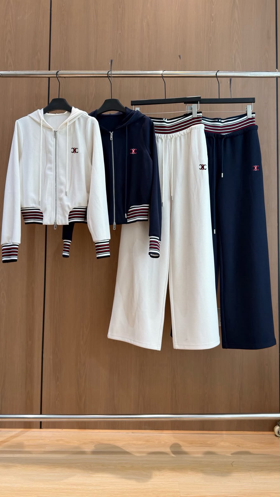 Celine Triomphe Striped Trim Zip Hoodie and Wide