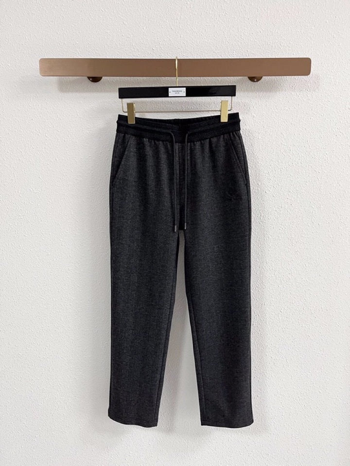 Charcoal Herringbone Drawstring Trousers
