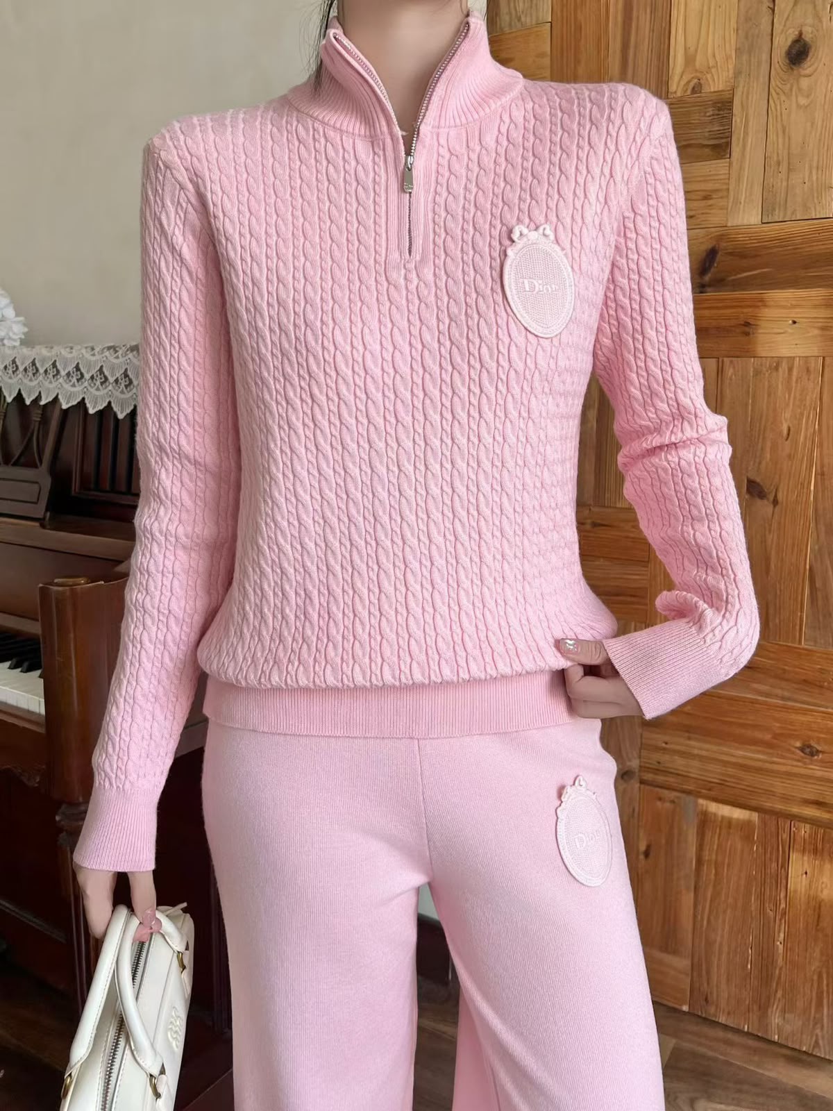 Dior Knit Quarter-Zip Pullover and Wide-Leg Pants Set
