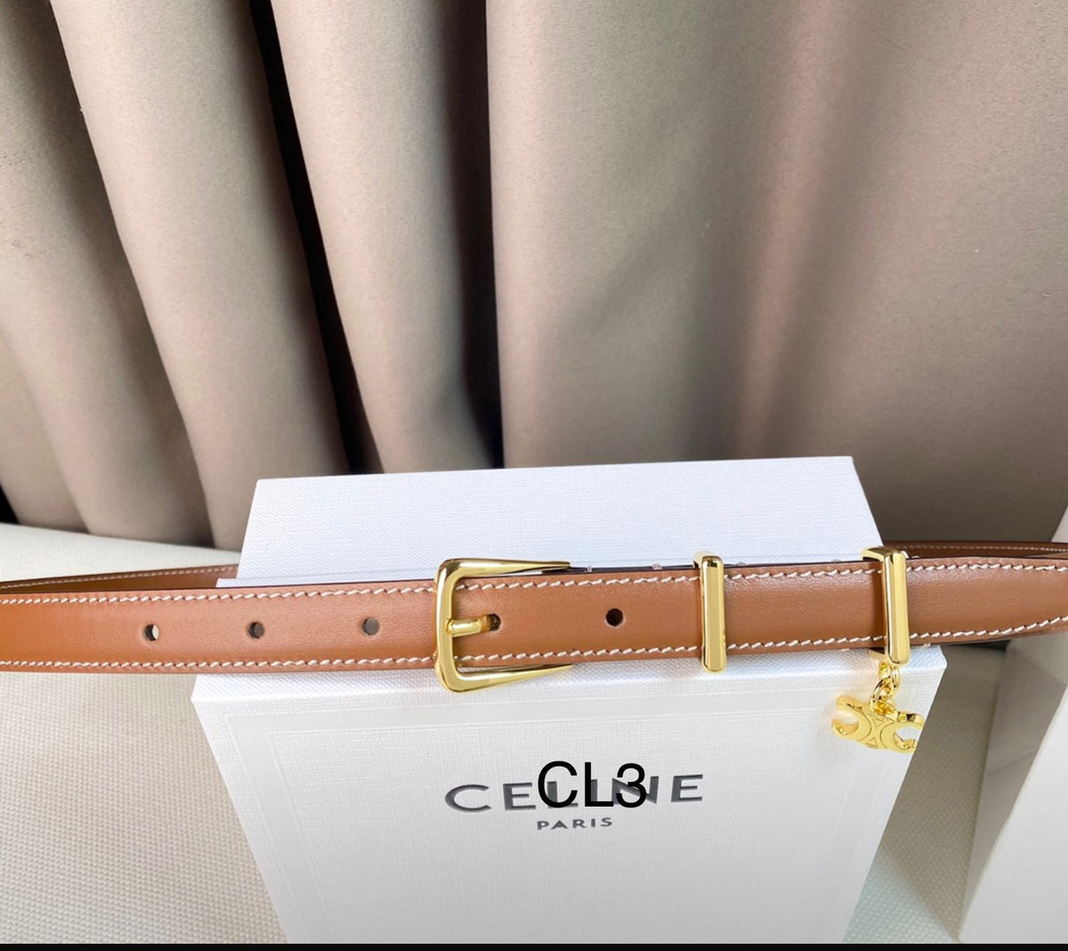 CELINE Triomphe Charm Leather Belt