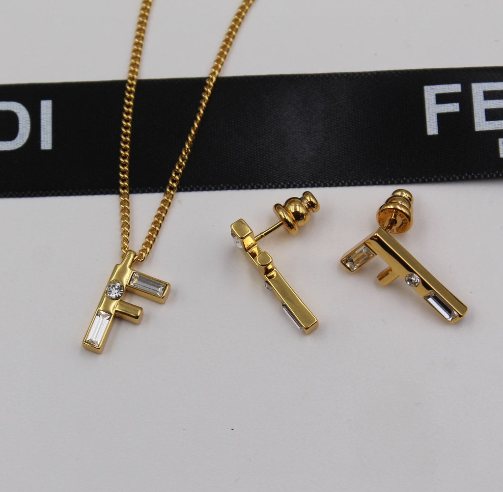 Fendi Gold Crystal Jewelry Set