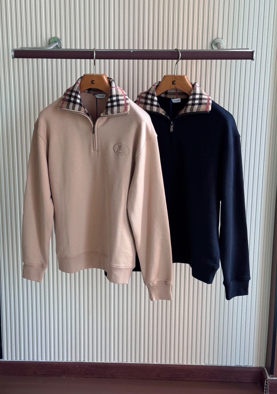 Burberry Check Collar Quarter Zip Sweatshirt