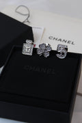 Chanel-Inspired Silver-Tone Crystal Charm Ring Set