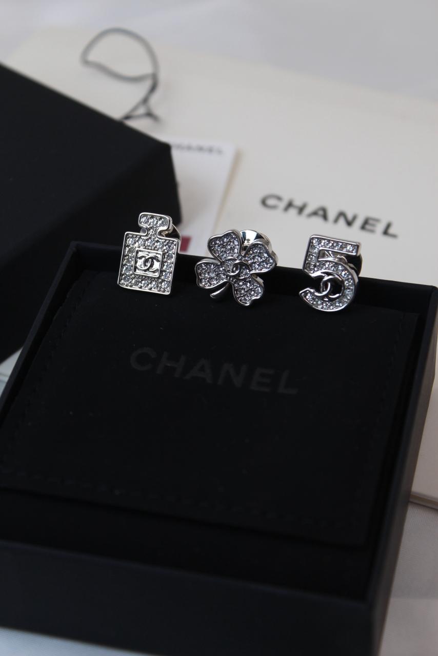 Chanel-Inspired Silver-Tone Crystal Charm Ring Set