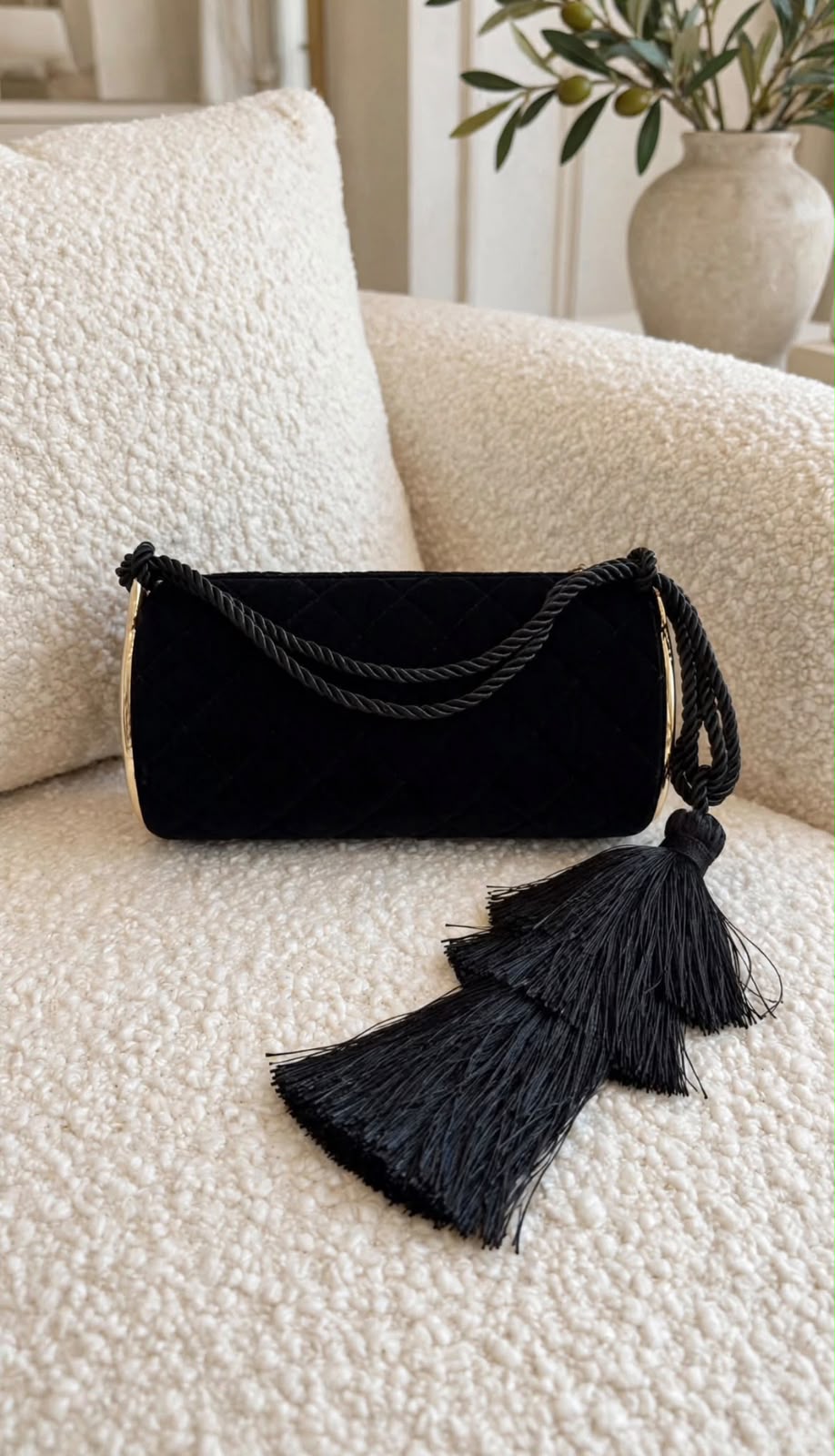 Chanel Quilted Velvet Barrel Evening Bag with Tassel