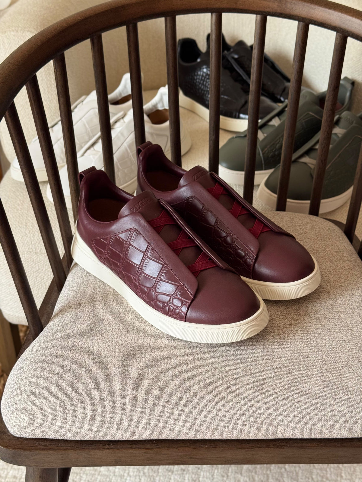 ZEGNA Triple Stitch Alligator Leather Slip-On Sneakers