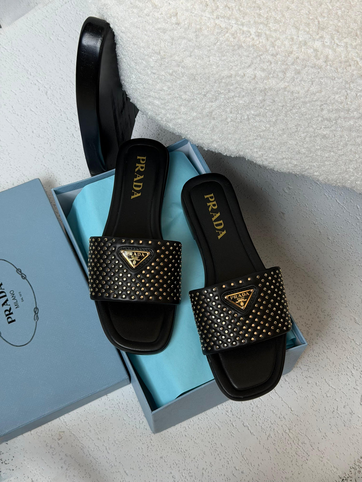 Prada Studded Leather Slide Sandals