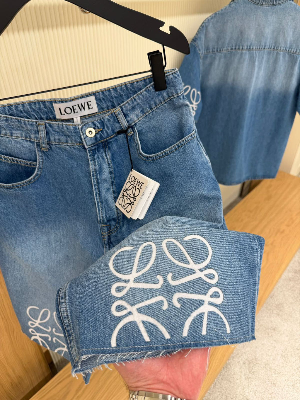 LOEWE Blue Anagram Bermuda set in Denim