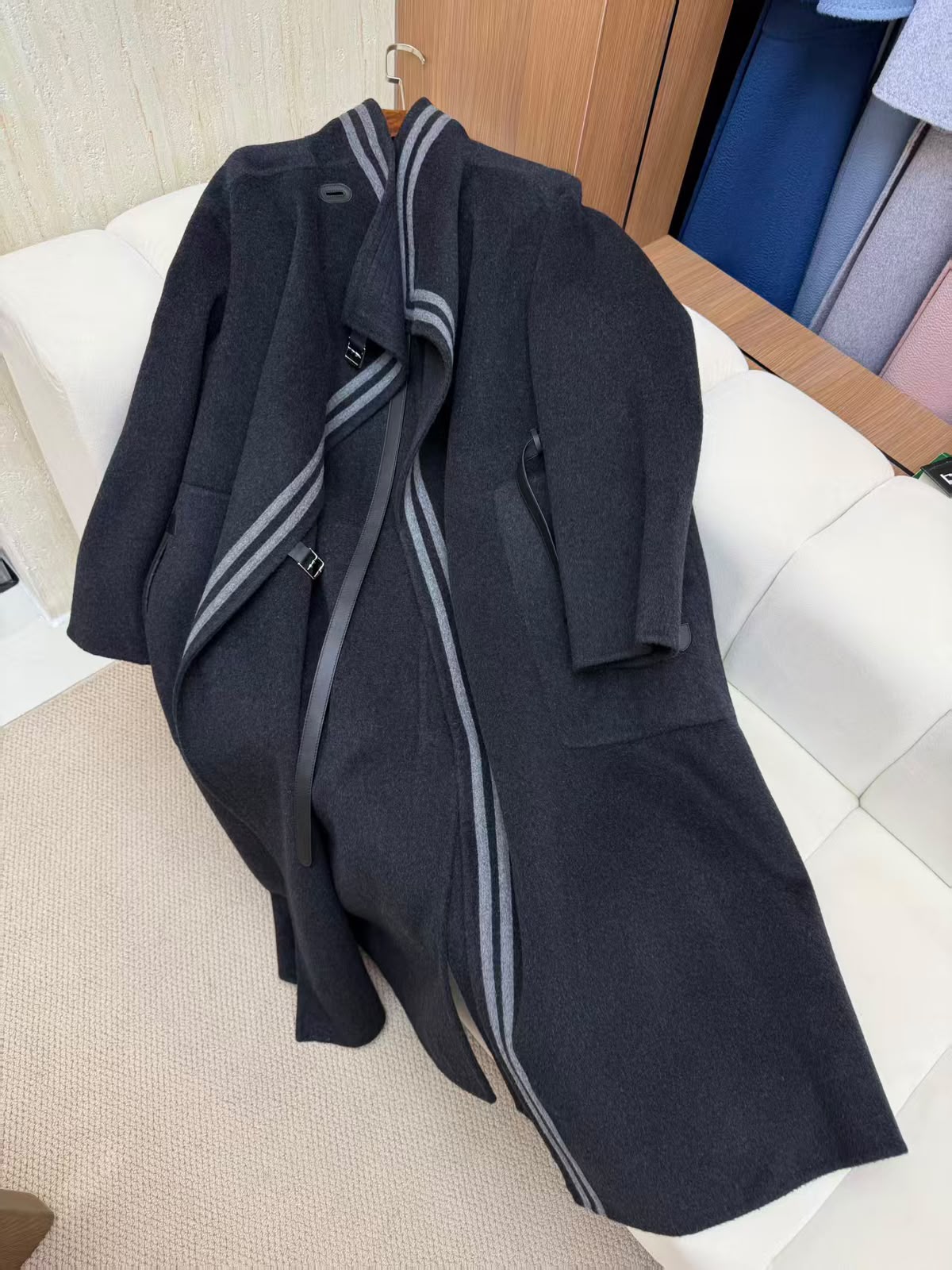 Hermès Long Wrap Coat with Contrast