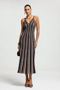 MISSONI Striped V-Neck Midi Dress