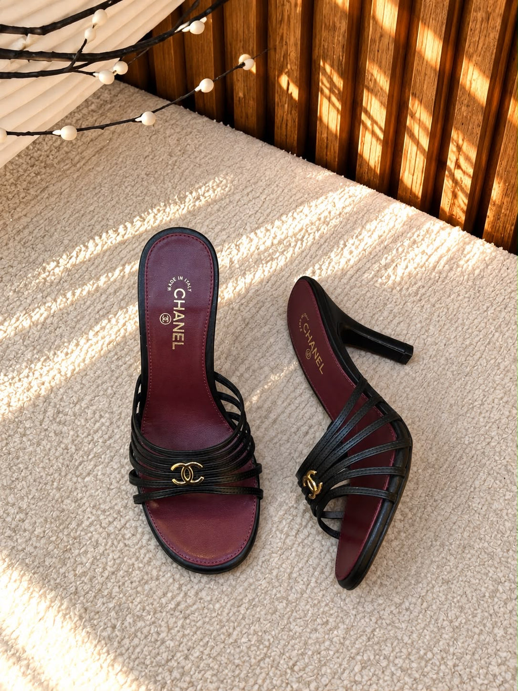 Chanel Strappy Mules with CC Logo