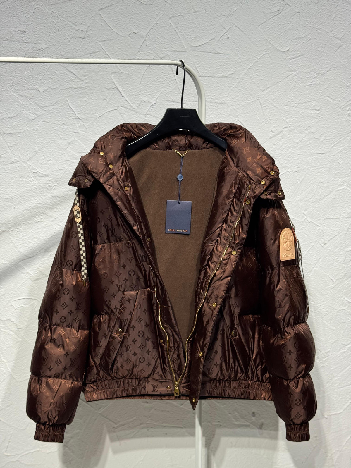 Louis Vuitton Brown Monogram Hooded Puffer Jacket
