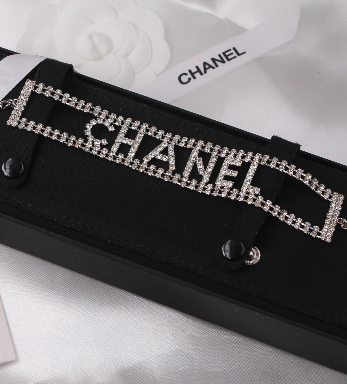 Chanel-Inspired white Crystal Logo Bracelet