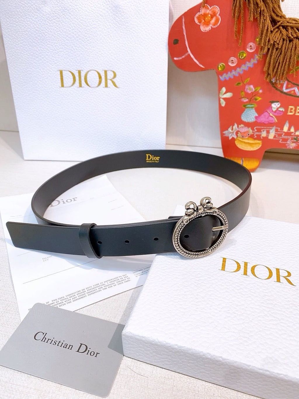DIOR CD Navy Black Leather Belt