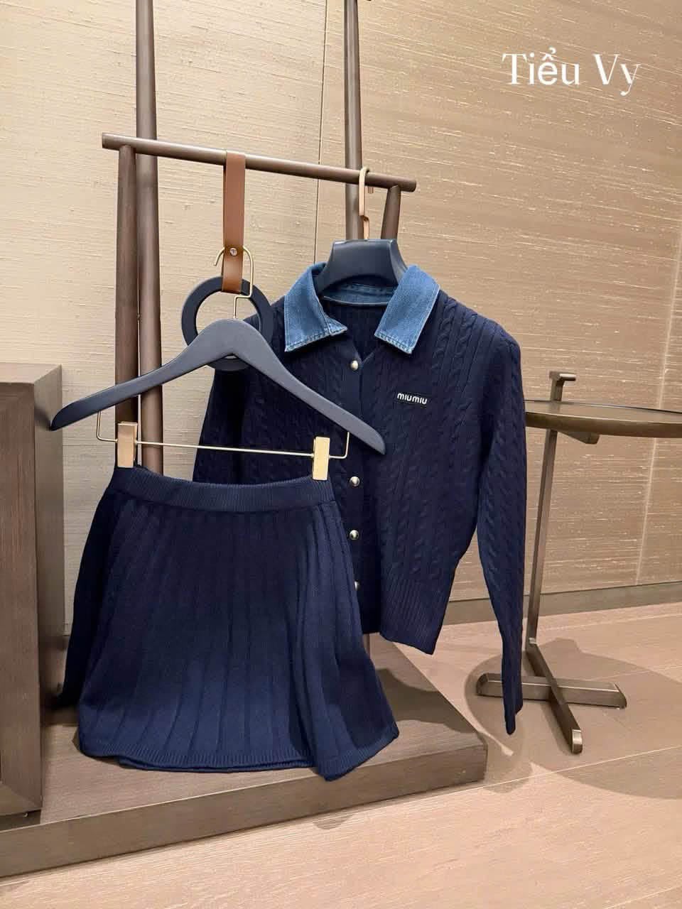 Miu Miu Knit Set with Denim Collar