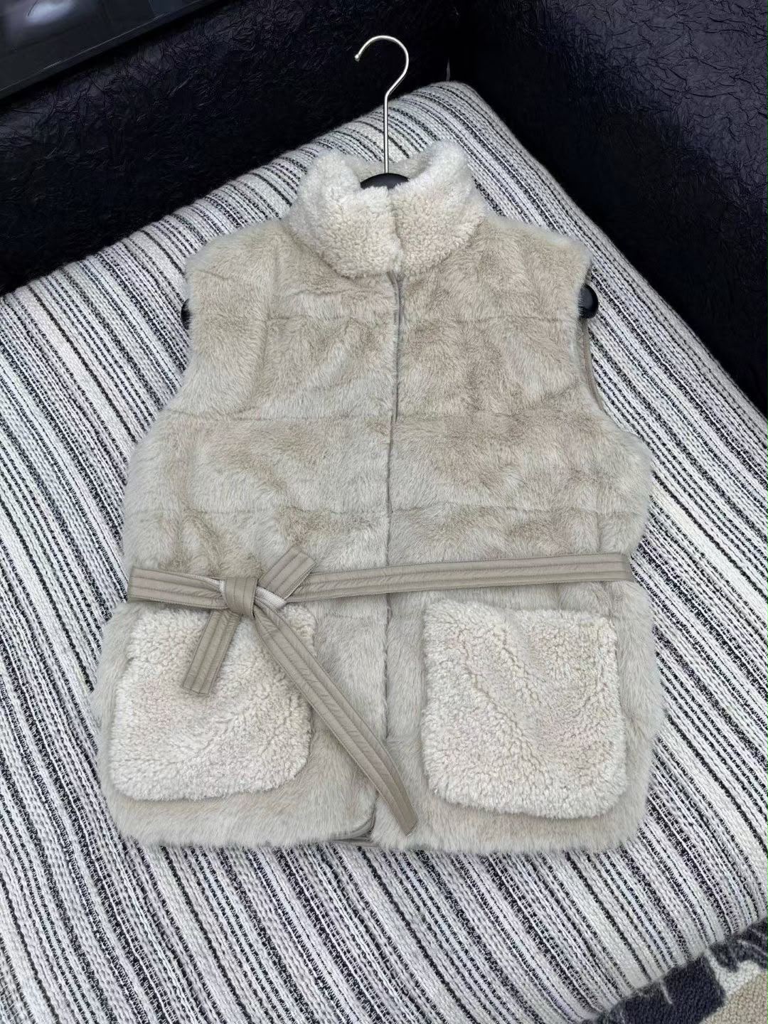 Moncler Sherpa/Fleece Puffer Vest with Belt