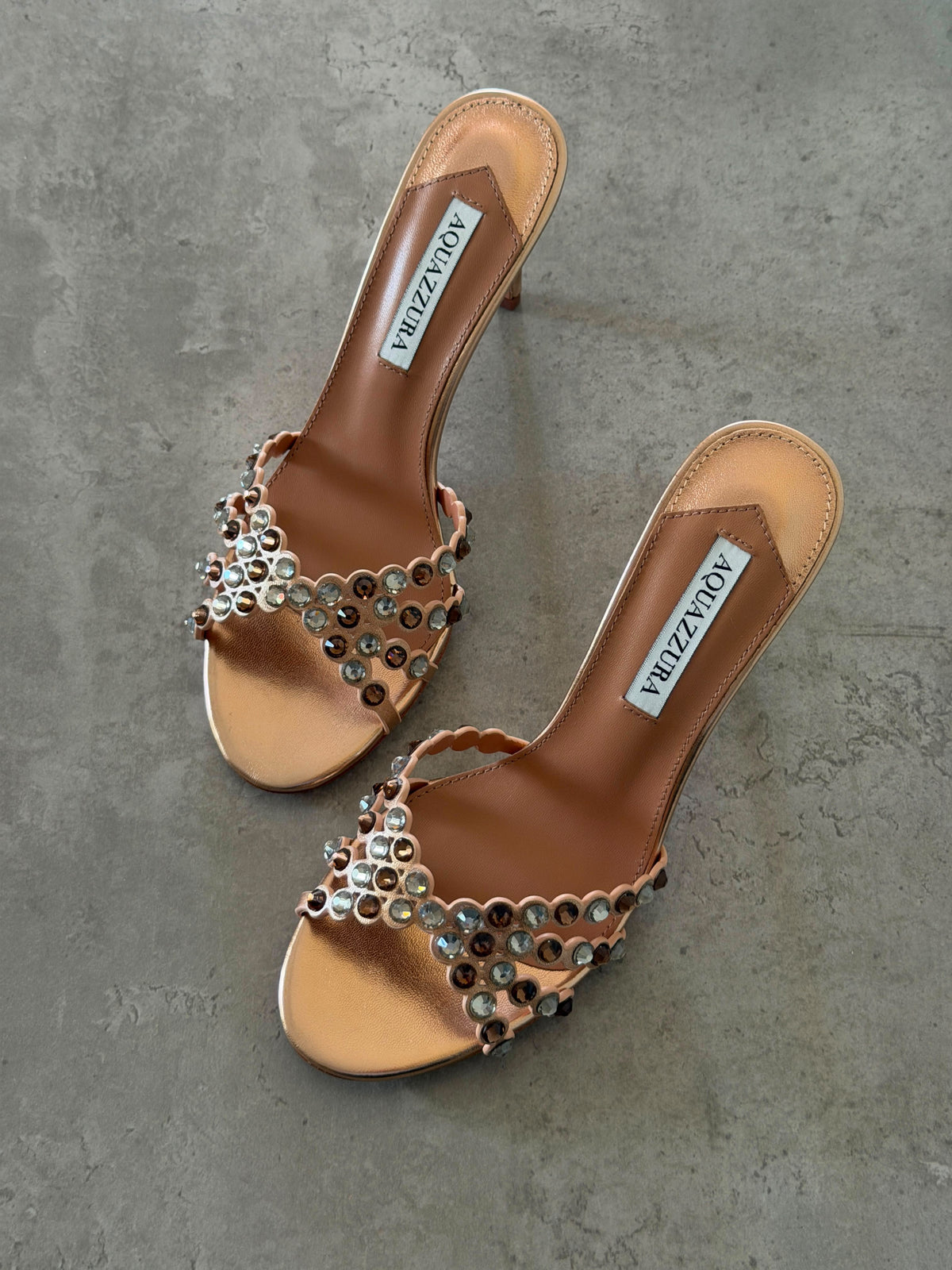 Aquazzura Crystal-Embellished Metallic Leather Mules