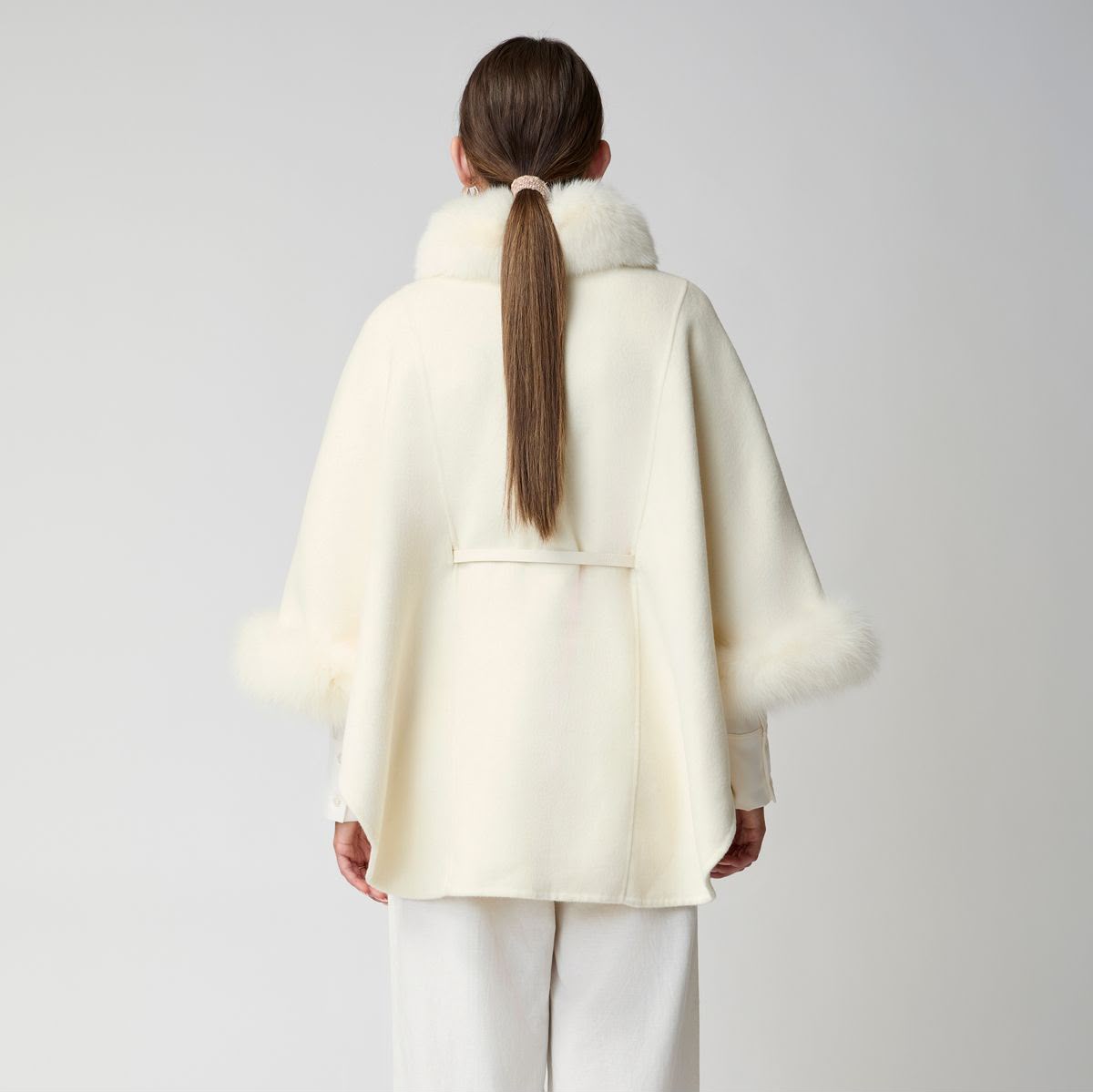Loro Piana Cashmere Cape with Fox Fur Trim and Belt