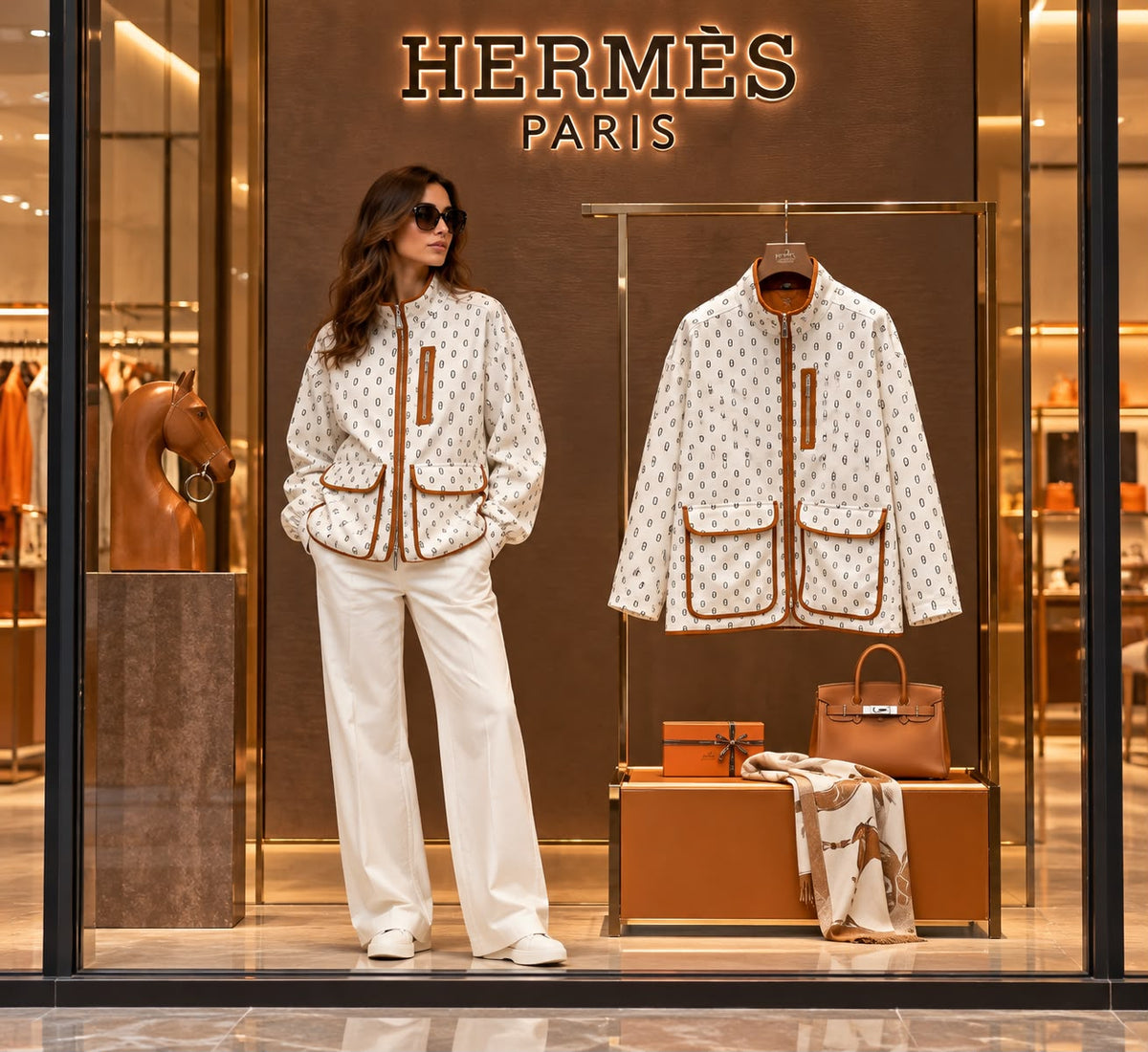 Hermès "Chaîne d'Ancre" Printed H Canvas Cropped Jacket
