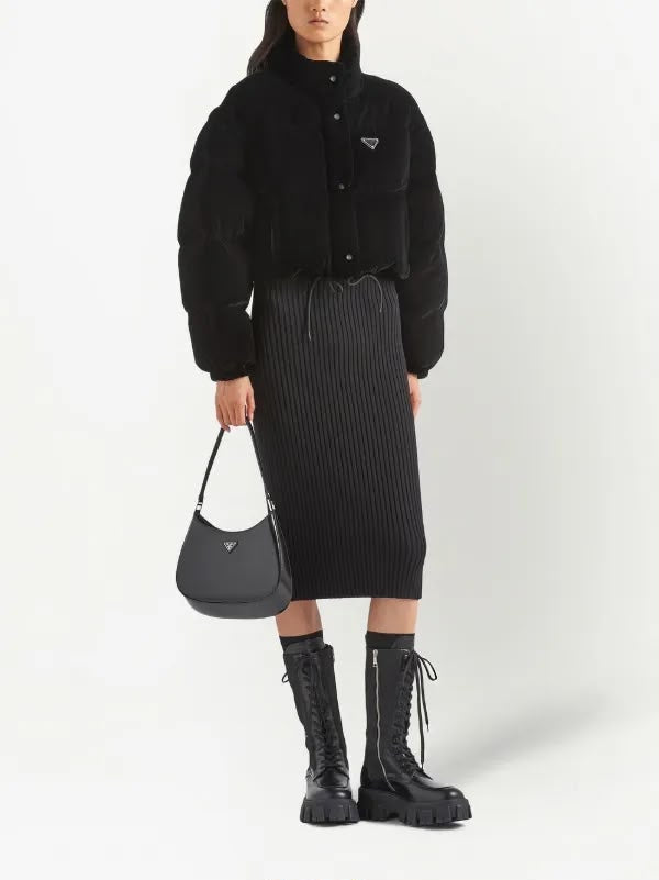 Prada Velvet Puffer Jacket with Enamel Triangle Logo