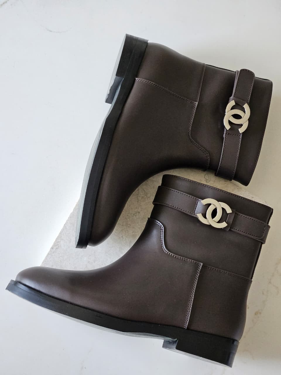Chanel Leather Ankle Boots with CC Logo