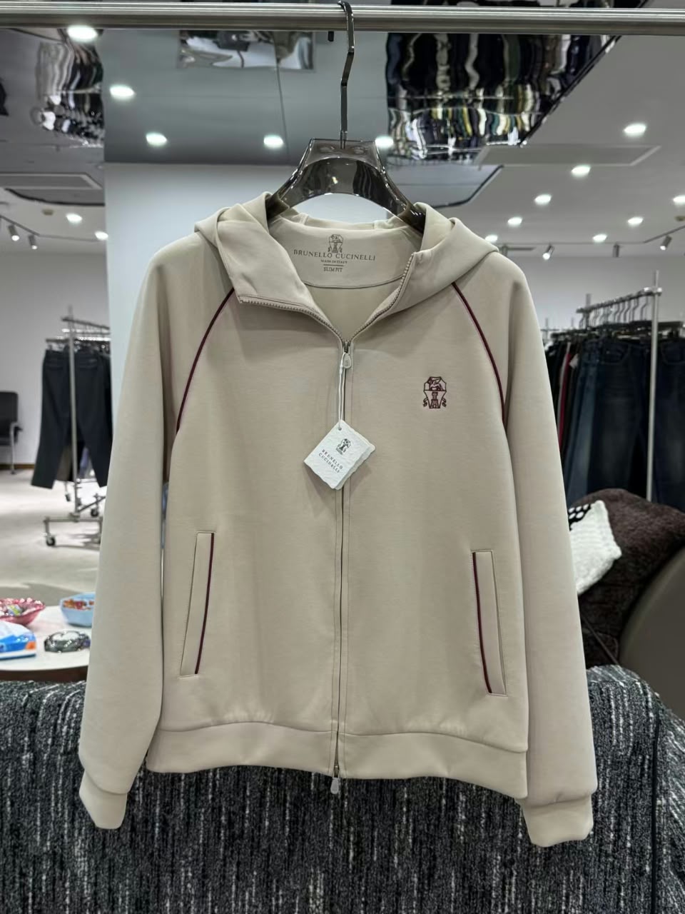 Brunello Cucinelli Contrast Piping Zip Hoodie and Joggers Set