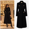Valentino Long Wool Coat with Belt and Gold V Hardware Details
