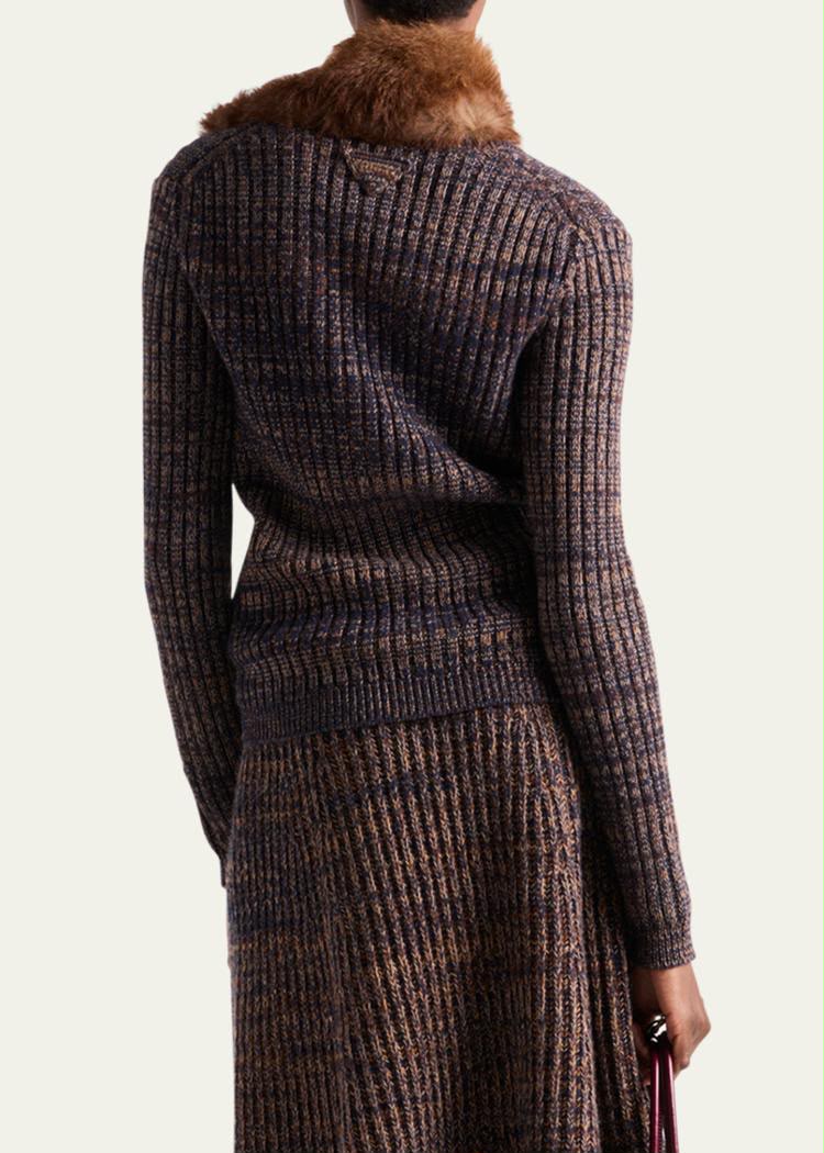 Prada Melange Knit Cardigan and Midi Skirt Set