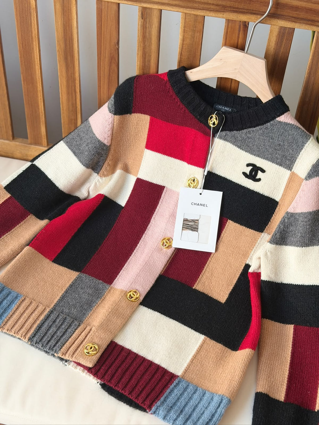 Chanel Multi-Color Patchwork Knit Cardigan with CC Logo