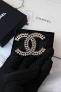 Chanel-Inspired Gold-Tone CC Crystal Brooch