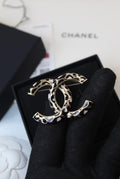 Chanel-Inspired Gold-Tone CC Enamel Brooch