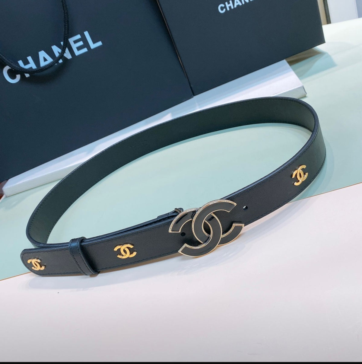CHANEL — Quilted Calfskin CC Logo Belt