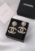 Chanel CC Pearl Logo Drop Earrings