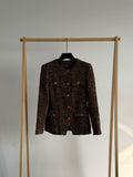 CHANEL Dark Multicolor Tweed Collarless Button-Up Jacket