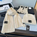 CHANEL Textured Scarf Beanie & Gloves Set