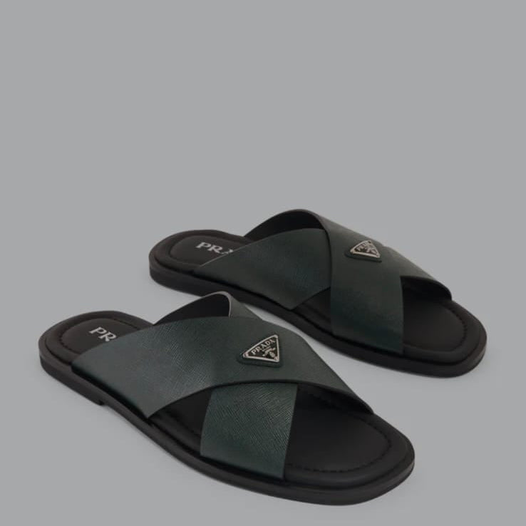 Prada Saffiano Leather Crisscross Slides