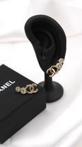 CHANEL – Gold CC Crystal Stud Earrings
