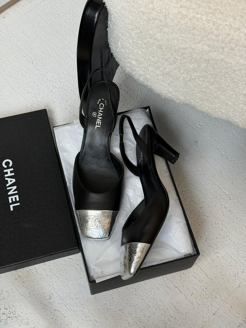 Chanel CC Cap-Toe Slingback Pumps