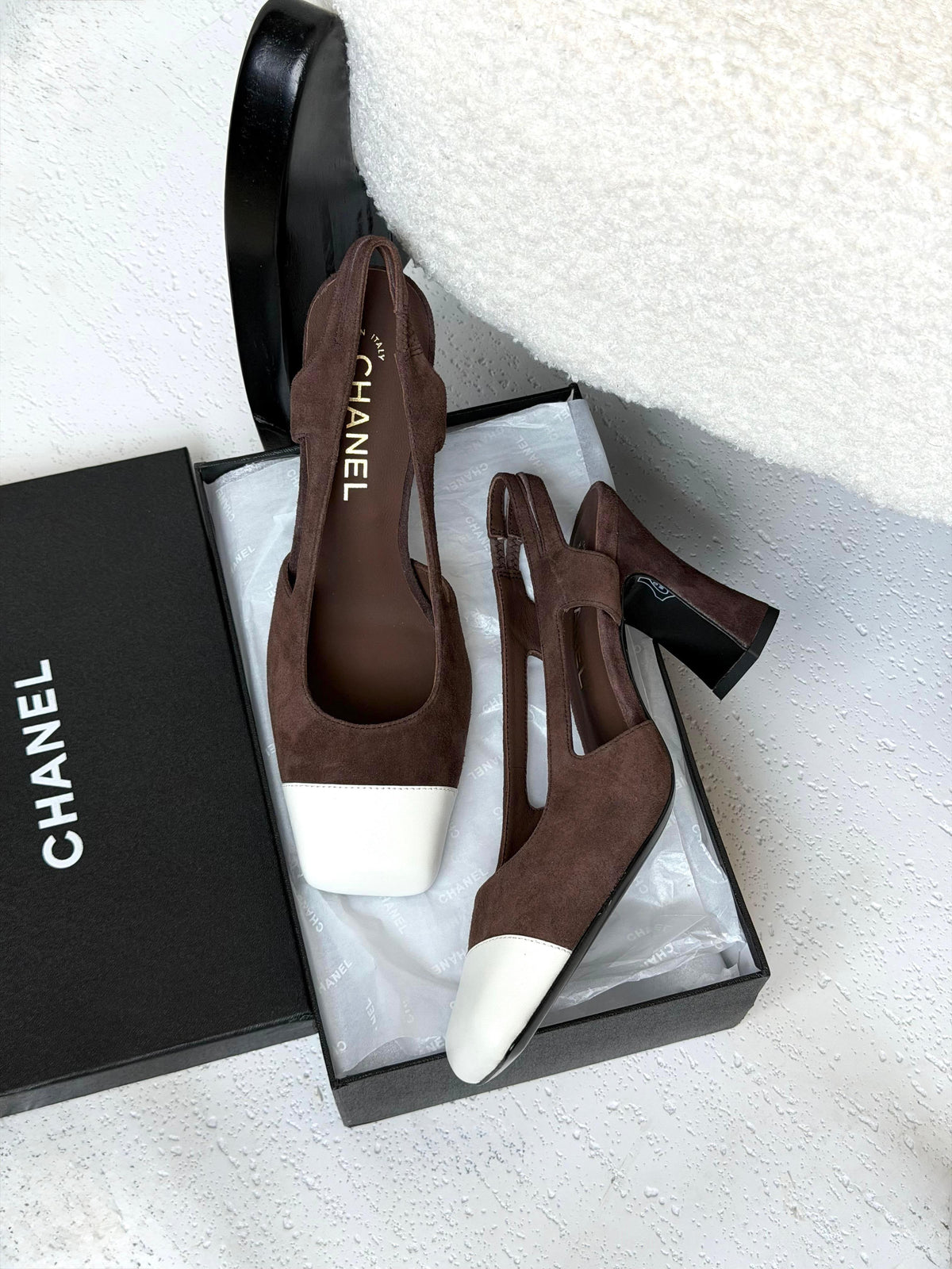 Chanel Two-Tone Suede Slingback Pumps
