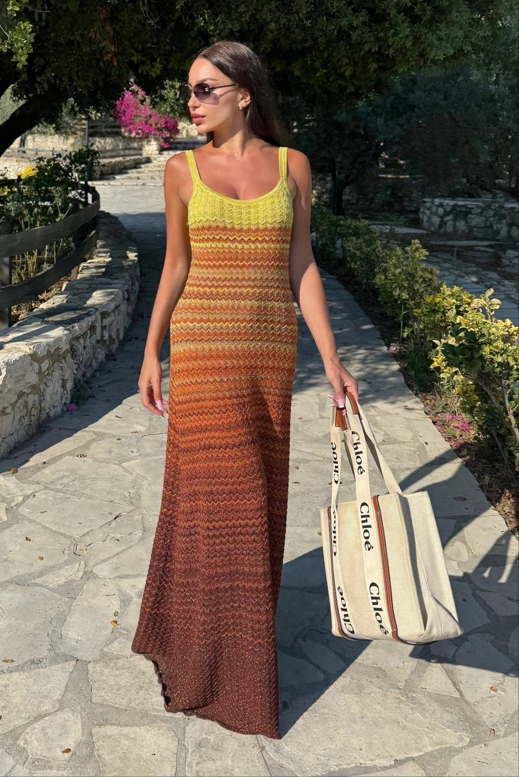 Missoni Gradient Crochet Knit Scoop Neck Maxi Dress