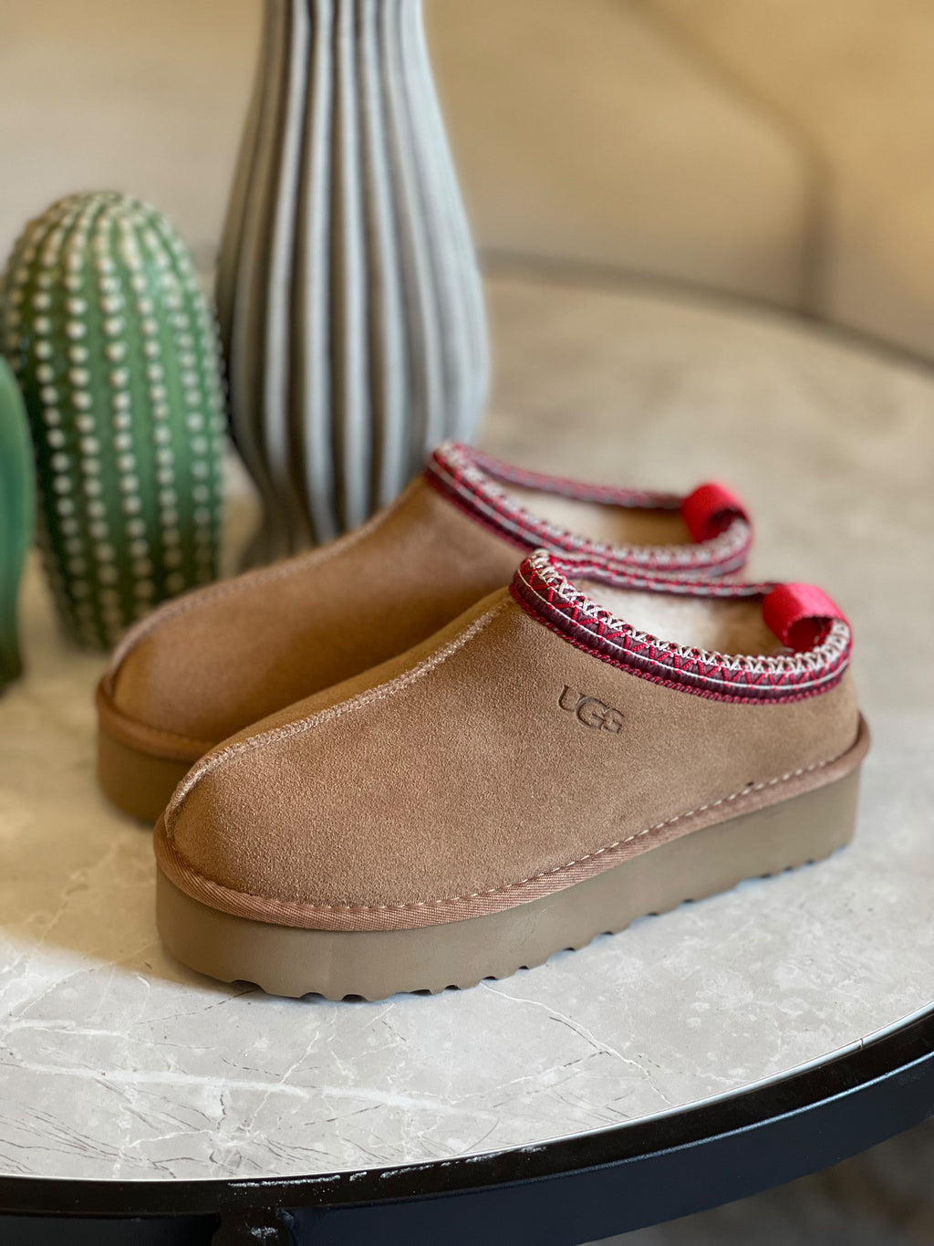 UGG Braided-Trim Platform Mule Flats