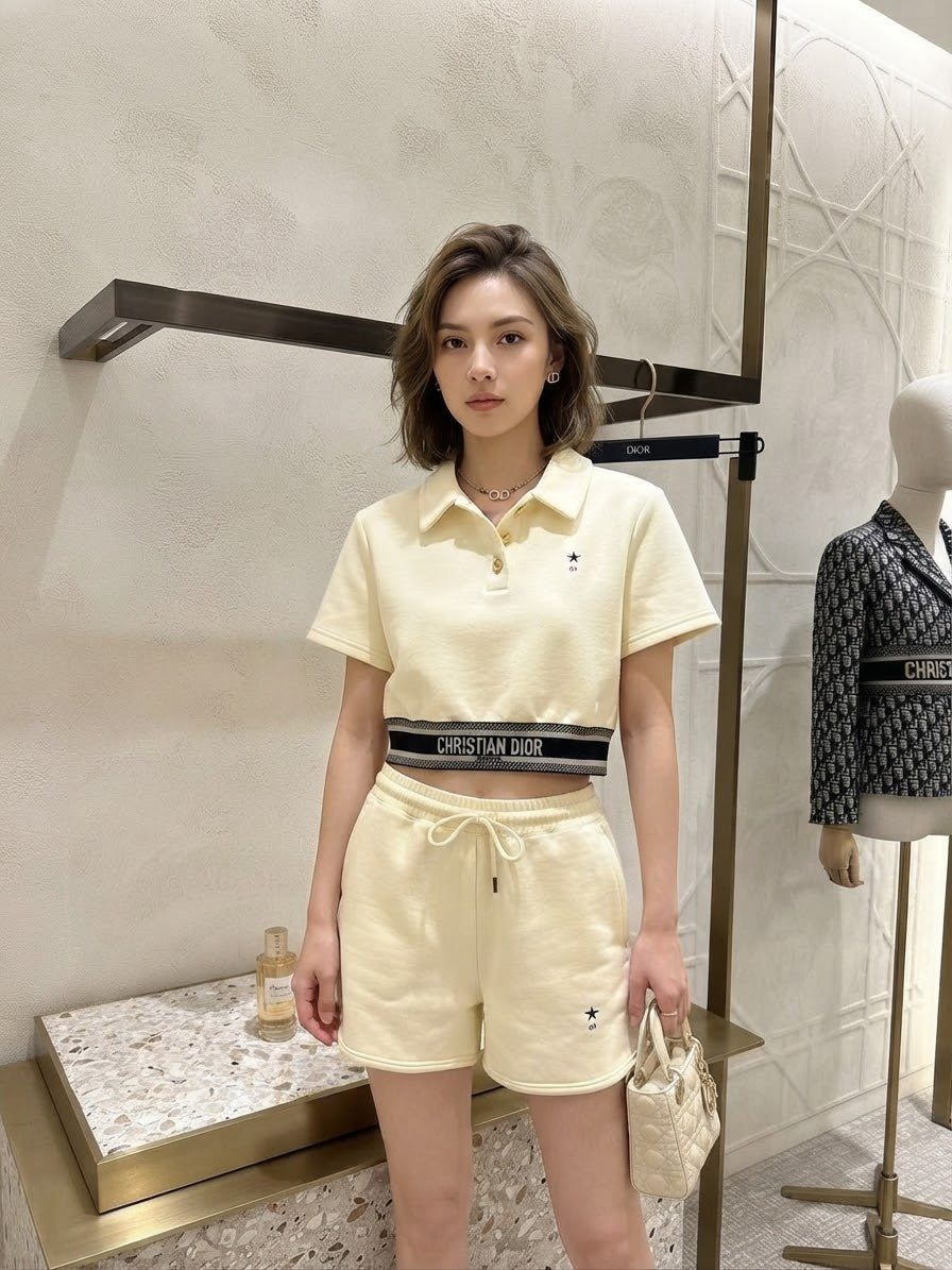 Dior Knitted Short-Sleeve Polo and Matching Shorts Set