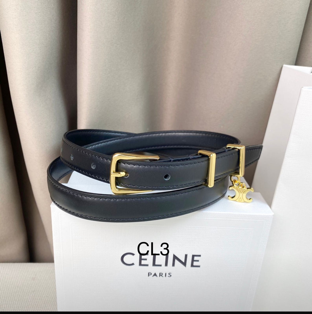 CELINE Triomphe Charm Leather Belt