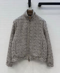Loro Piana Bouclé Tweed Zip-Up High-Neck Bomber Jacket