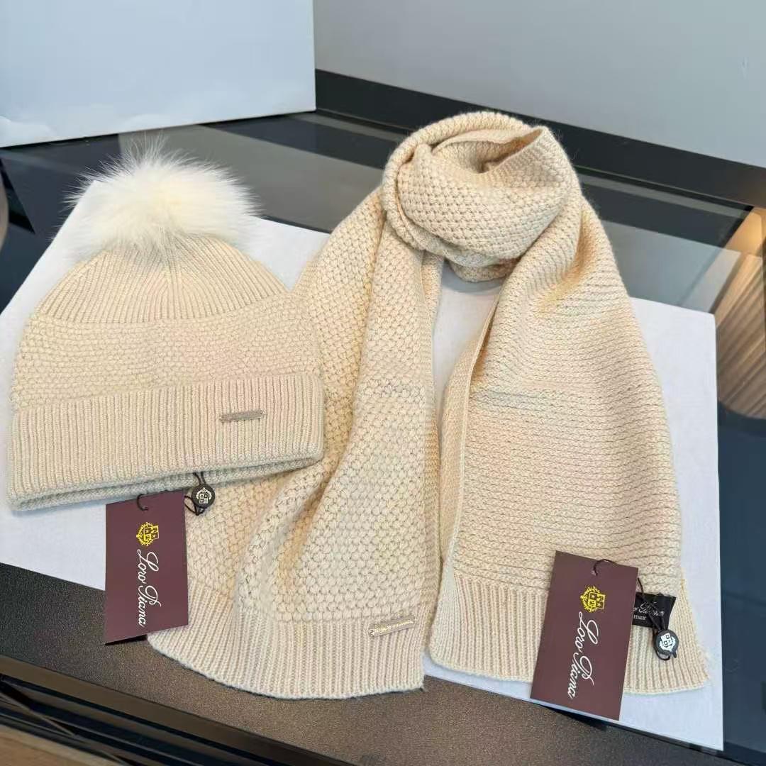Loro Piana Textured Pom Pom Scarf & Beanie Set