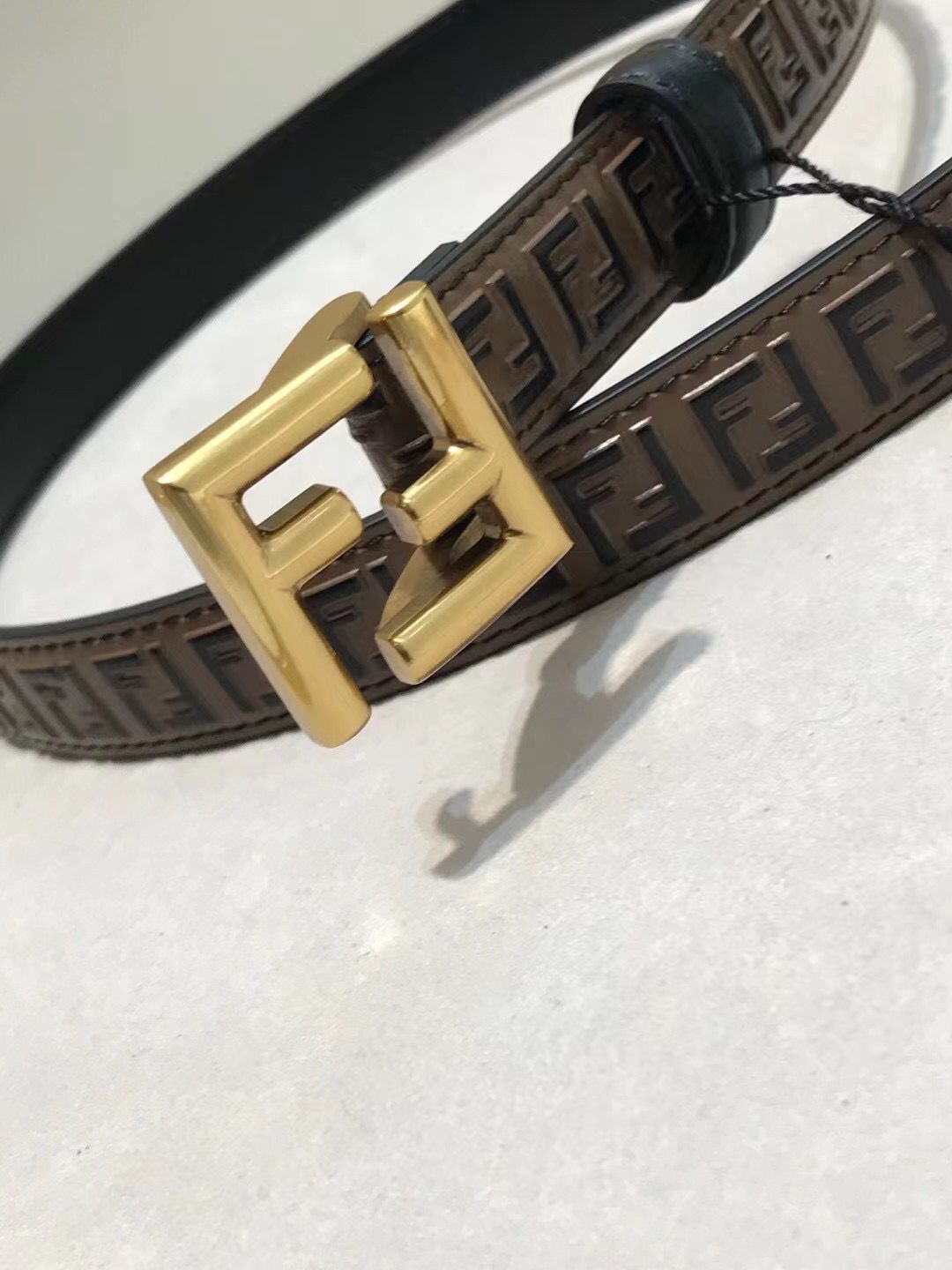 Fendi FF Logo Embossed Leather Belt
